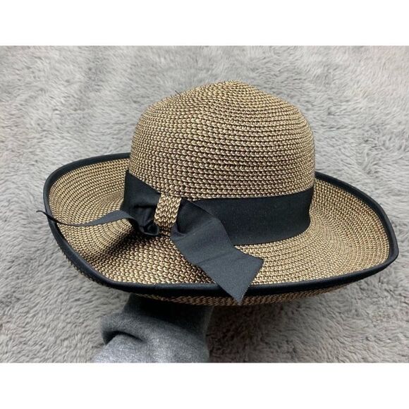 San Diego Hat Company Accessories - San Diego hat company tan woven paper sun hat with black trim and bow